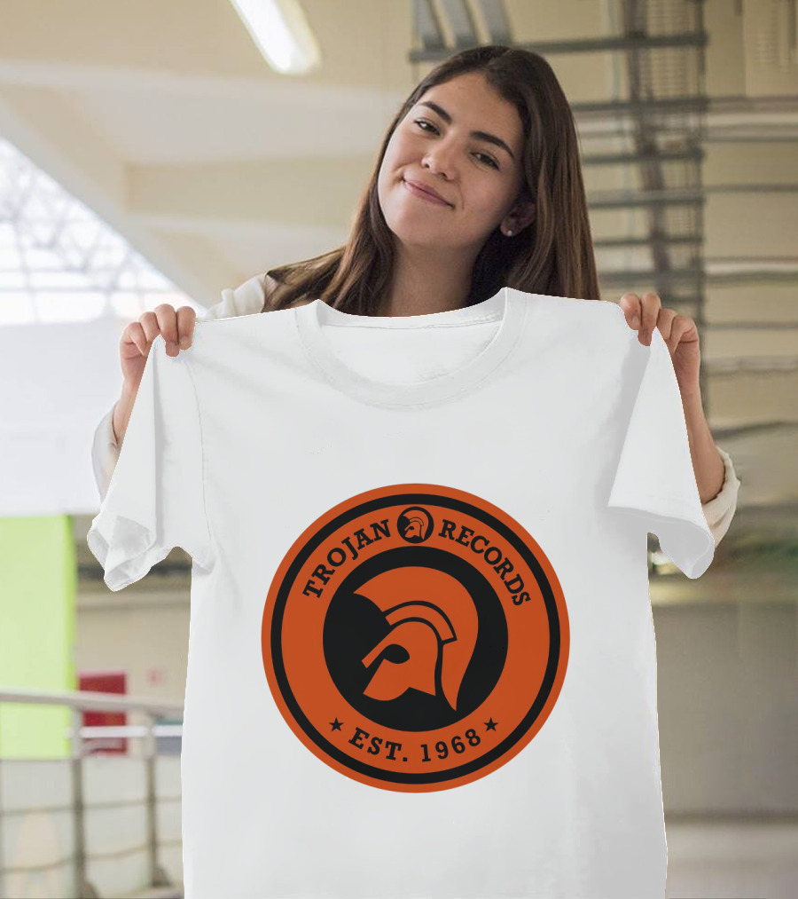 TROJAN RECORDS EST. 1968 Iconic Helmet Logo Emblem T-Shirt
