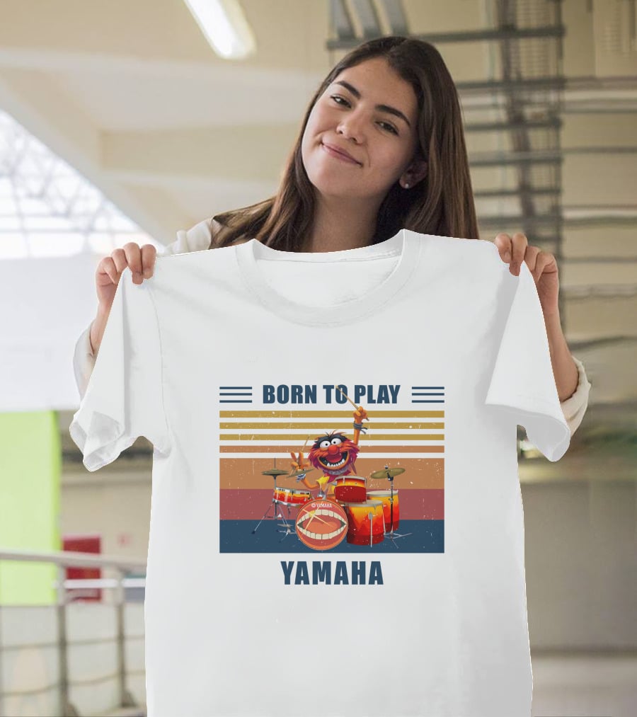Born To Play Drum Yamaha With Animal Muppet Drummer Retro Stripes T-Shirt