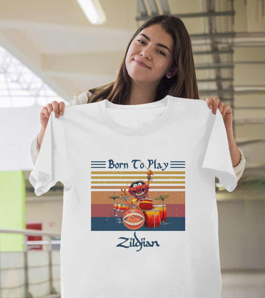 Born To Play Zildjian Drum Animal Muppets Vintage Stripes T-Shirt