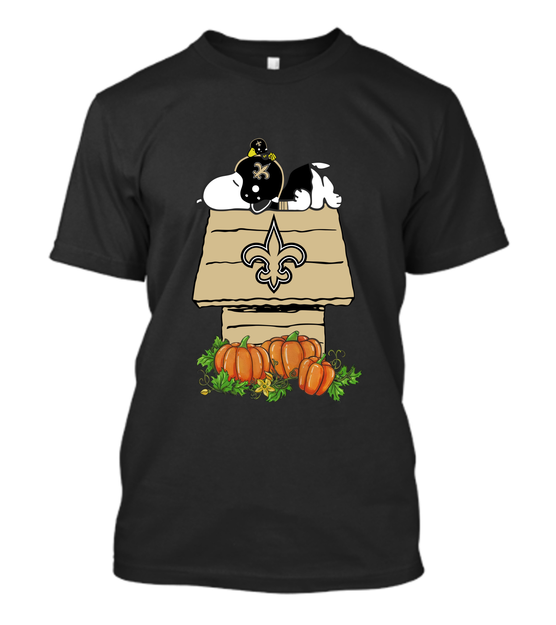 New Orleans Saints Snoopy Doghouse Pumpkin Patch T-Shirt