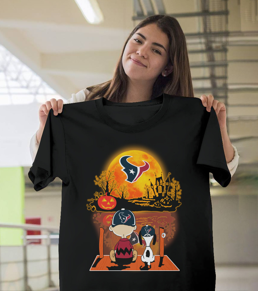 Houston Texans Snoopy and Charlie Brown Halloween Pumpkin Moon T-Shirt