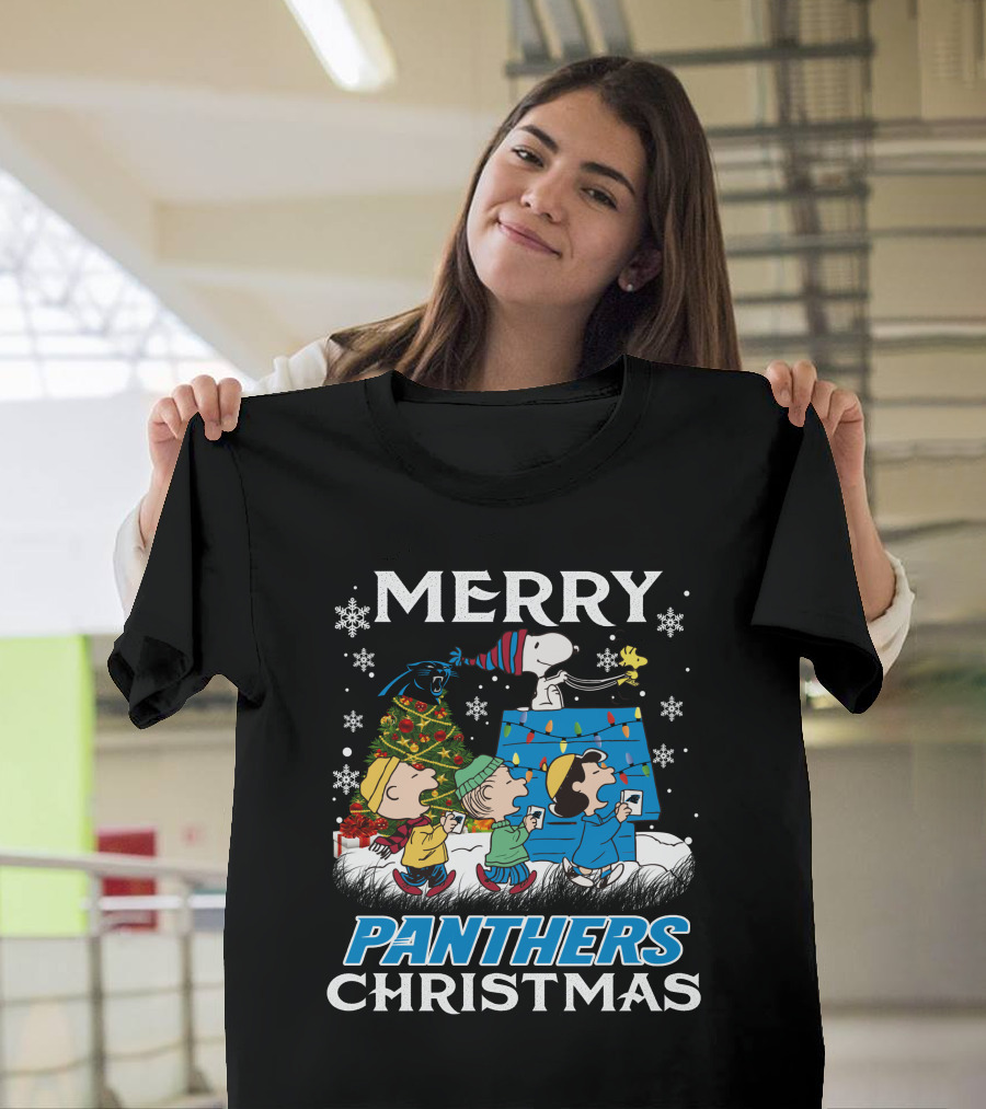 Merry Panthers Christmas Snoopy and Friends Holiday Scene T-Shirt