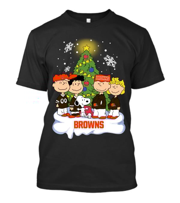 Snoopy Christmas Cleveland Browns Peanuts Characters Holiday Scene T-Shirt