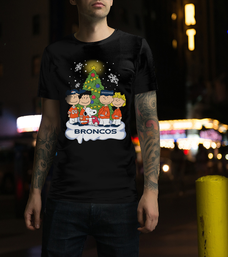 Broncos Christmas Snoopy And Peanuts Characters Holiday T-Shirt