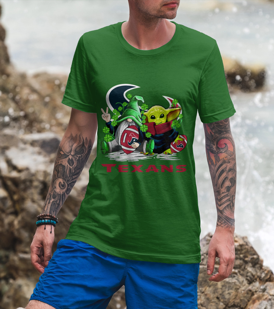 Houston Texans Football Patrick’s Day Clover Gnome And Alien T-Shirt