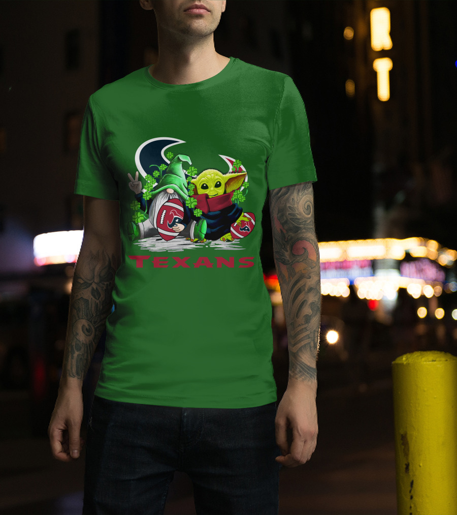 Houston Texans Football Patrick’s Day Clover Gnome And Alien T-Shirt