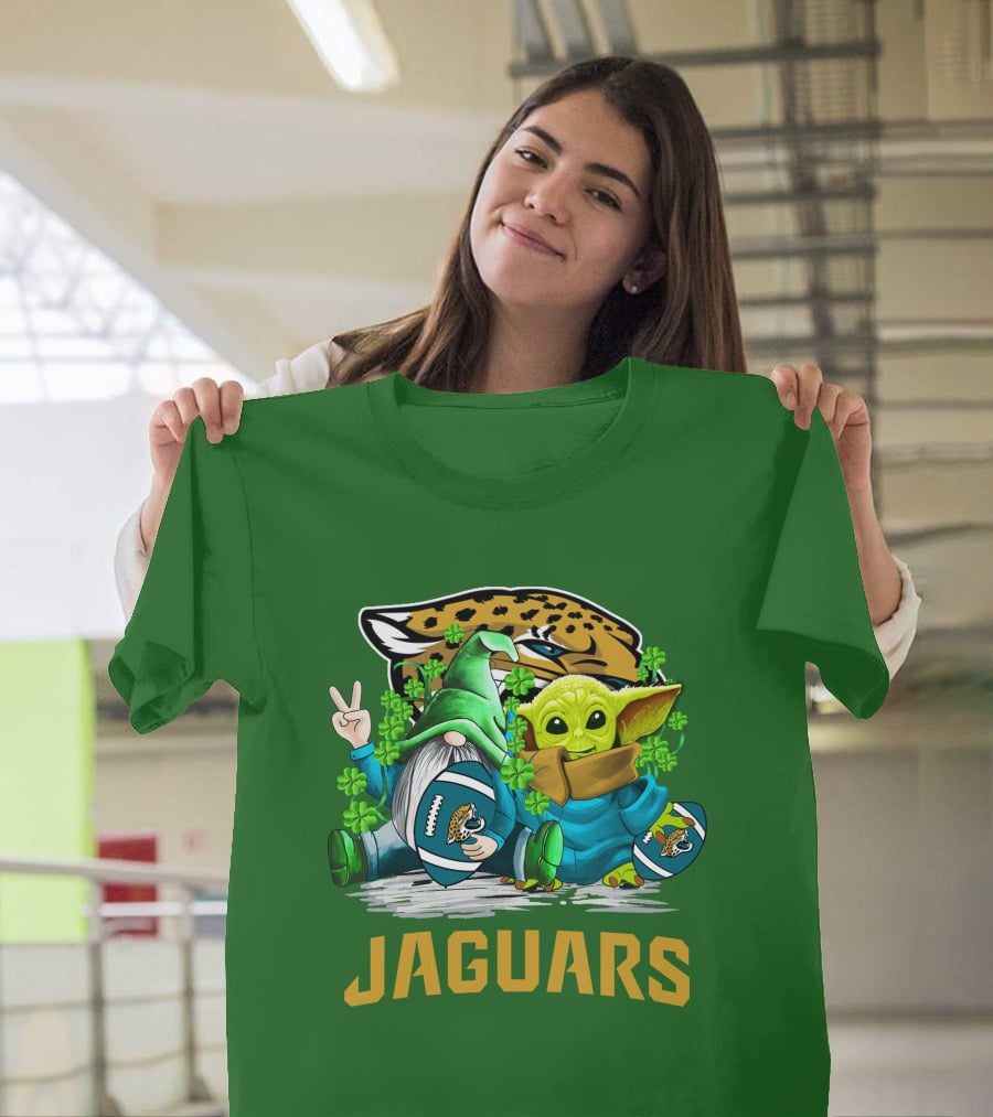 Jacksonville Jaguars St. Patrick's Day Gnome And Baby Alien Football With Shamrocks T-Shirt