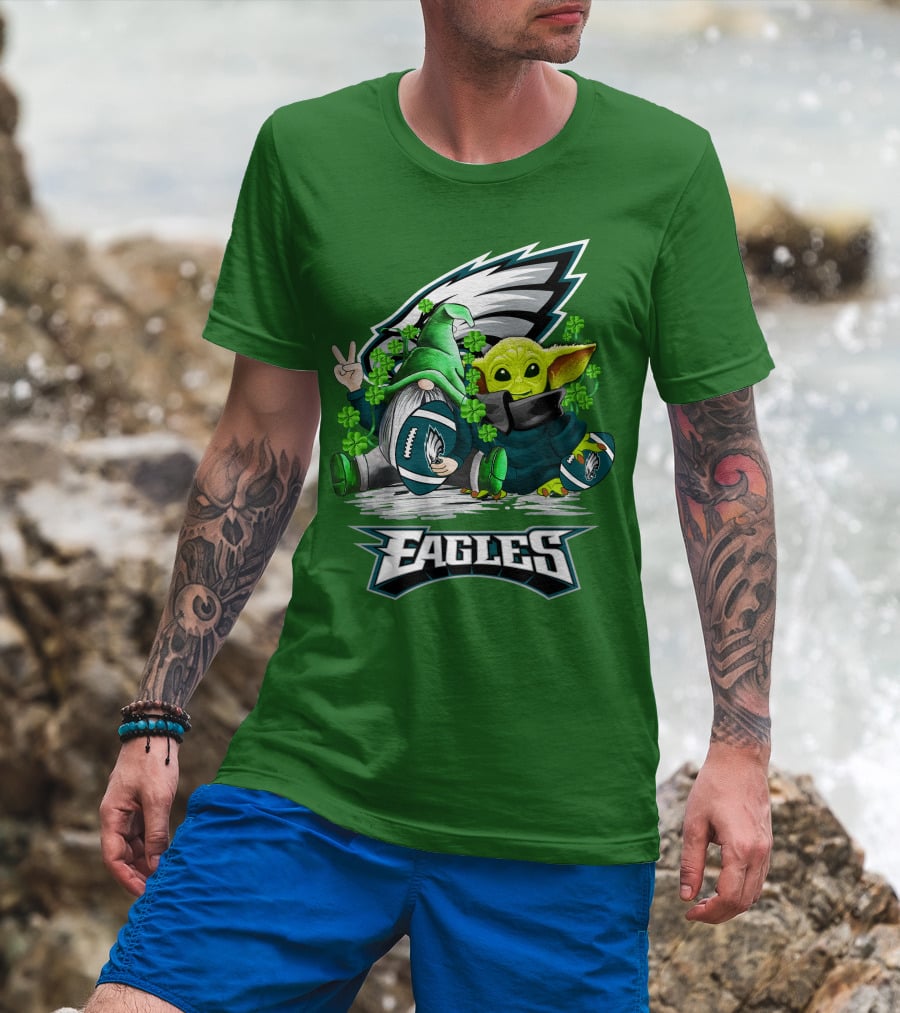 Philadelphia Eagles St. Patrick’s Day Football With Gnome And Baby Alien T-Shirt