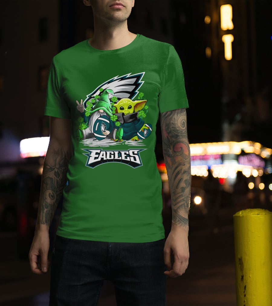 Philadelphia Eagles St. Patrick’s Day Football With Gnome And Baby Alien T-Shirt