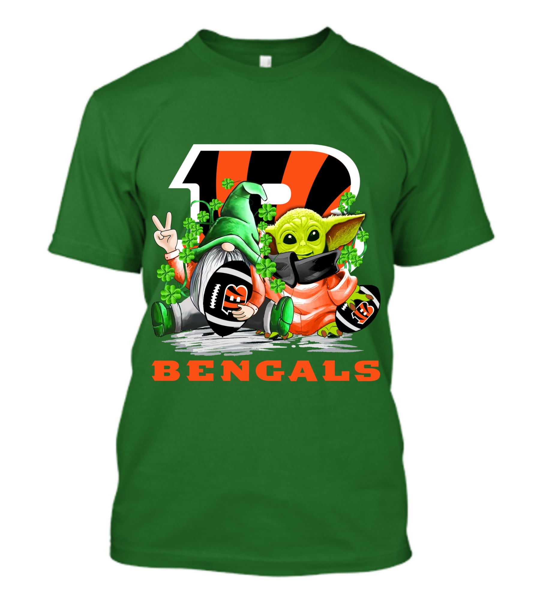 Cincinnati Bengals St. Patrick's Day Gnome And Baby Yoda Football T-Shirt