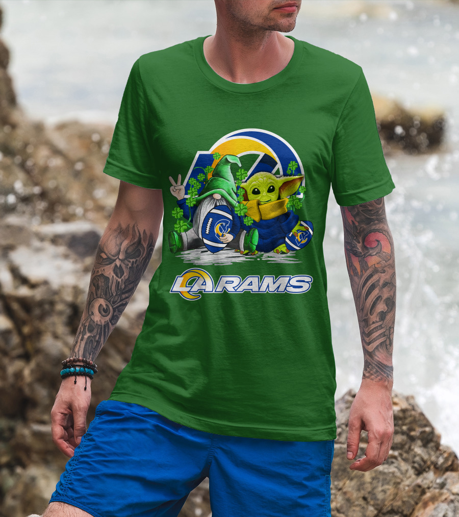 LA Rams Football St. Patrick's Day Gnome And Baby Alien T-Shirt