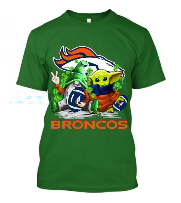 Denver Broncos Football St. Patrick’s Day Gnome And Green Alien With Shamrocks T-Shirt