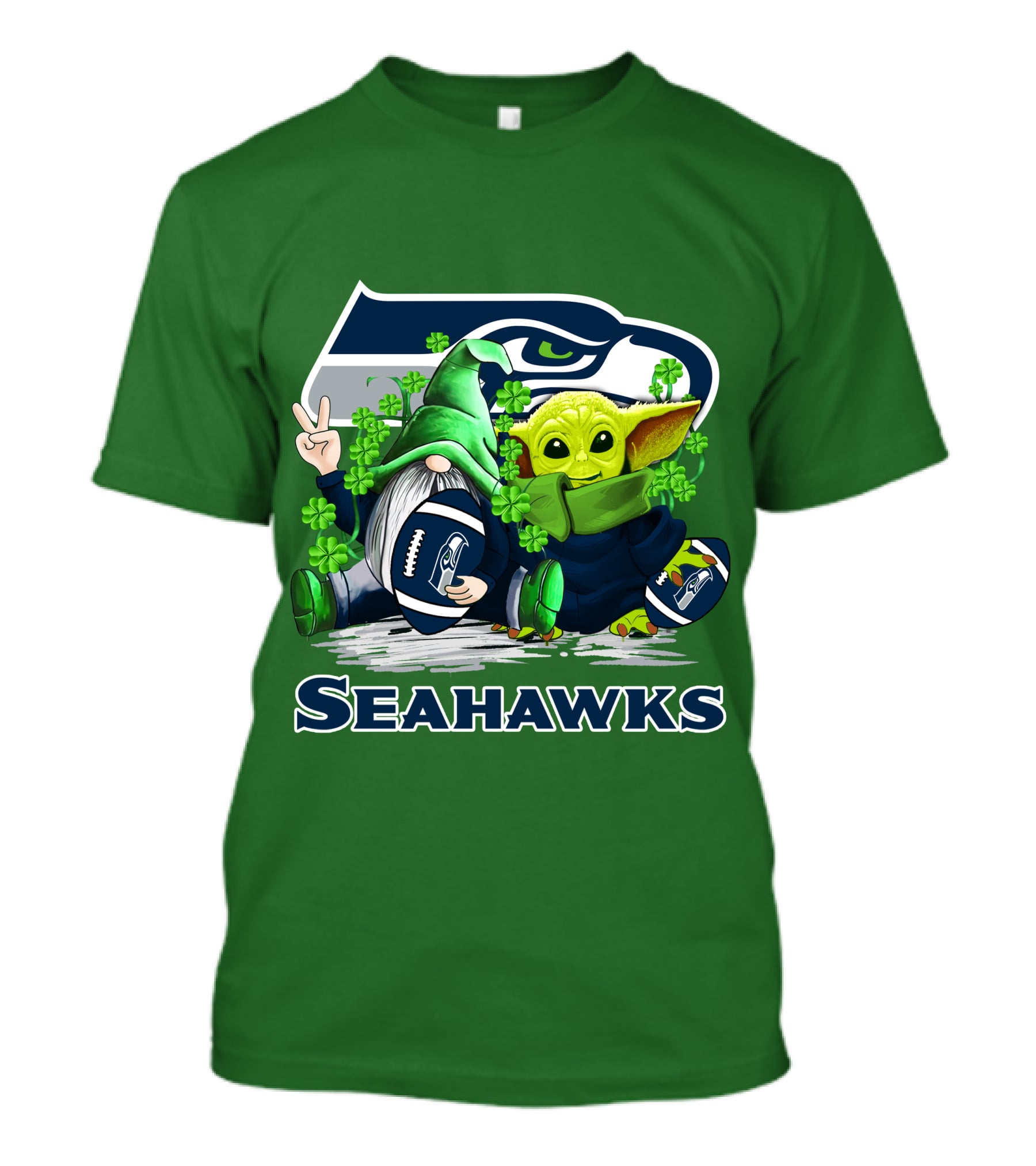 Seattle Seahawks St. Patrick's Day Gnome And Baby Yoda Football T-Shirt