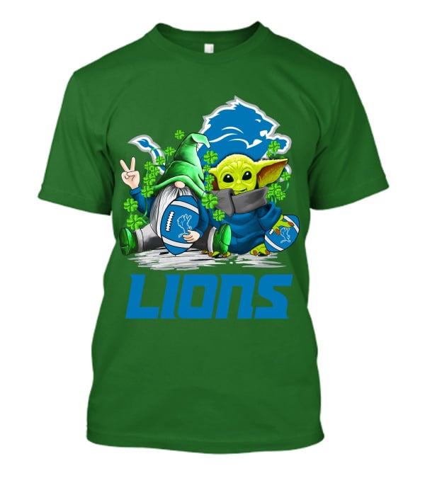 Detroit Lions St. Patrick's Day Gnome And Yoda Football T-Shirt