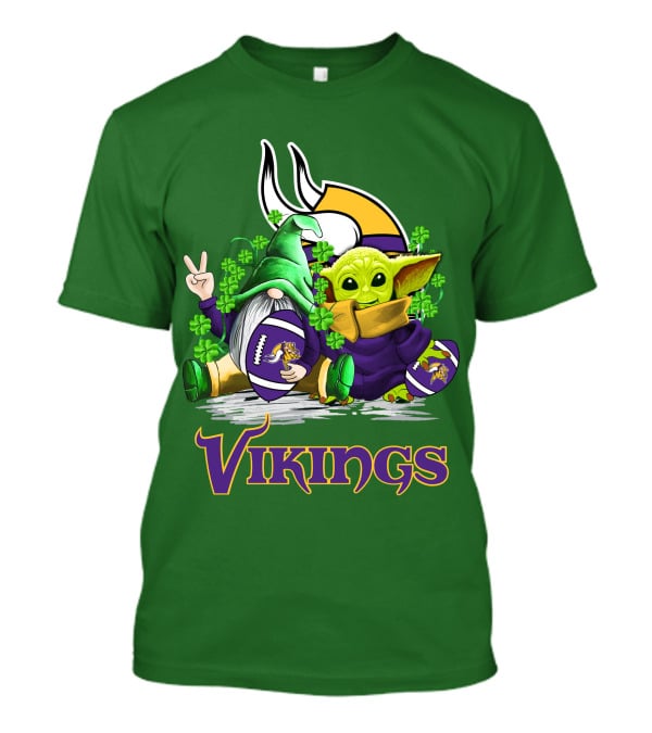 Vikings St. Patrick's Day Gnome And Green Alien With Football T-Shirt