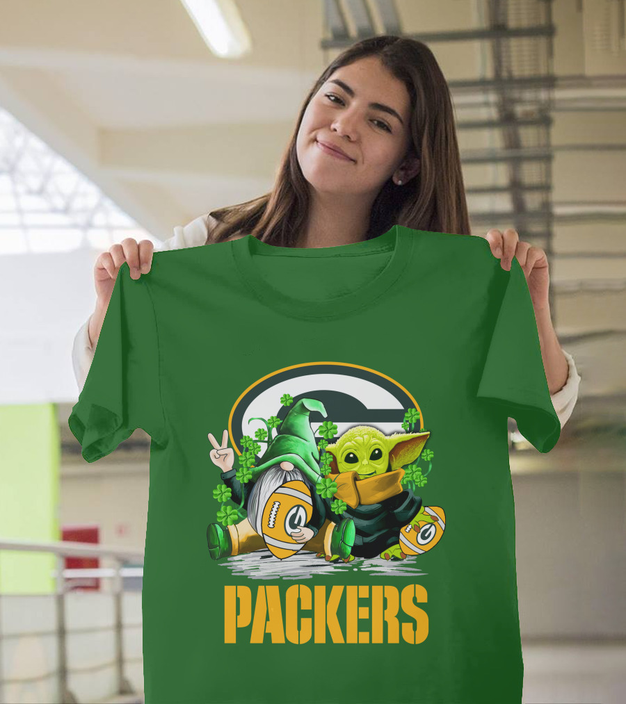 Green Bay Packers Shamrock Gnome and Alien Football St. Patrick's Day T-Shirt