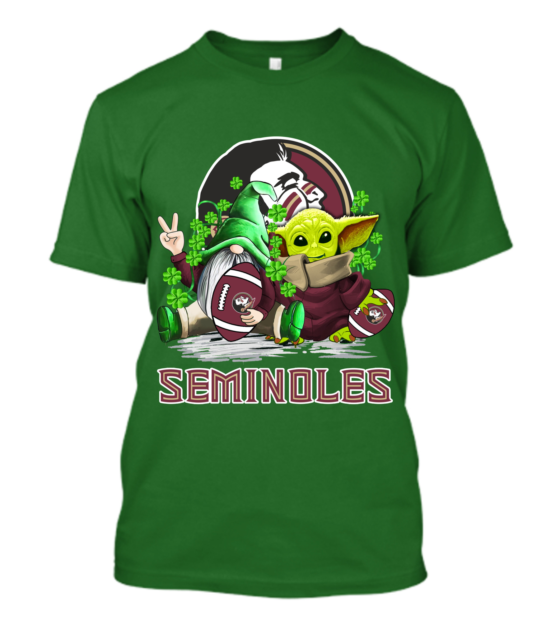 Florida State Seminoles Football Happy Patrick's Day Cute Green Baby Yoda Gnome T-Shirt