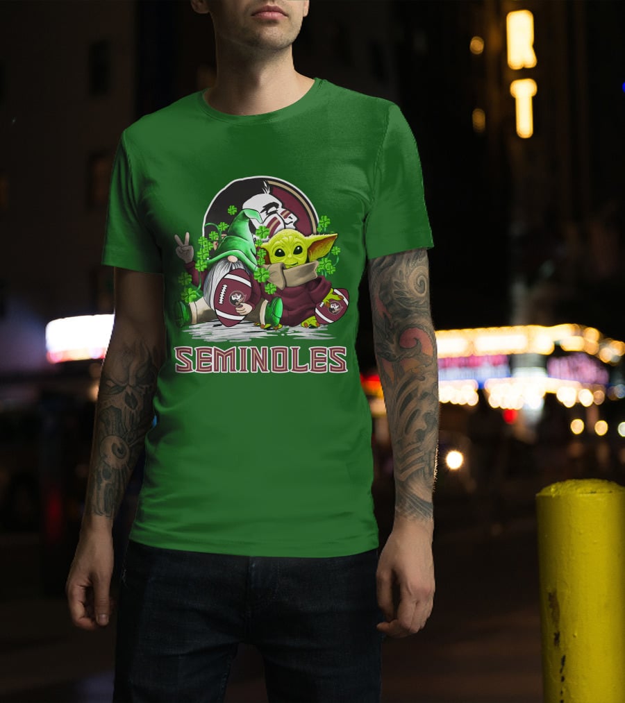 Florida State Seminoles Football Happy Patrick's Day Cute Green Baby Yoda Gnome T-Shirt