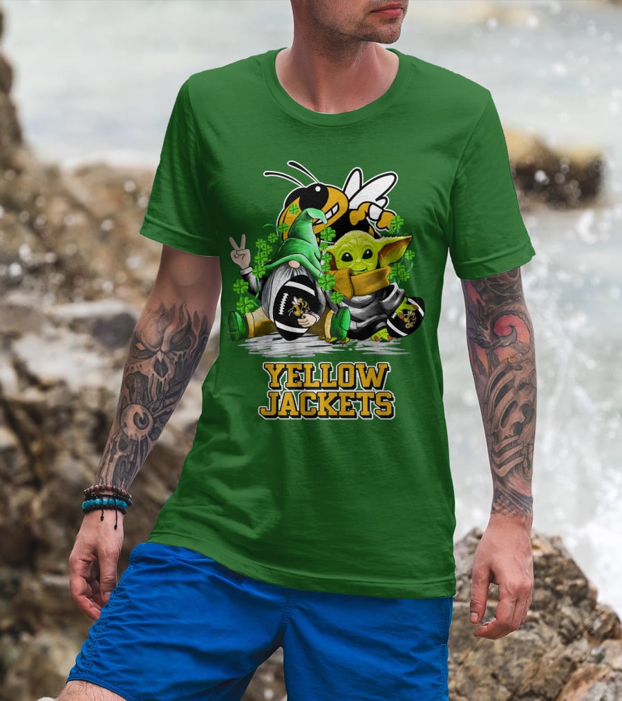 Georgia Tech Yellow Jackets St. Patrick’s Day Football Gnome And Green Baby Character T-Shirt
