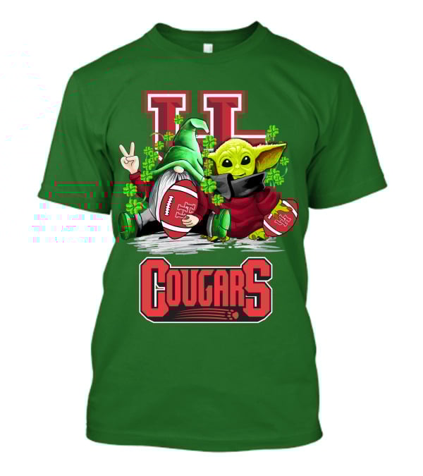 Houston Cougars St. Patrick's Day Football With Gnome And Green Character T-Shirt