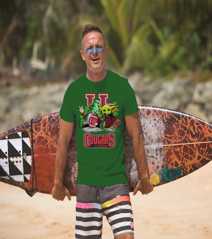 Houston Cougars St. Patrick's Day Football With Gnome And Green Character T-Shirt