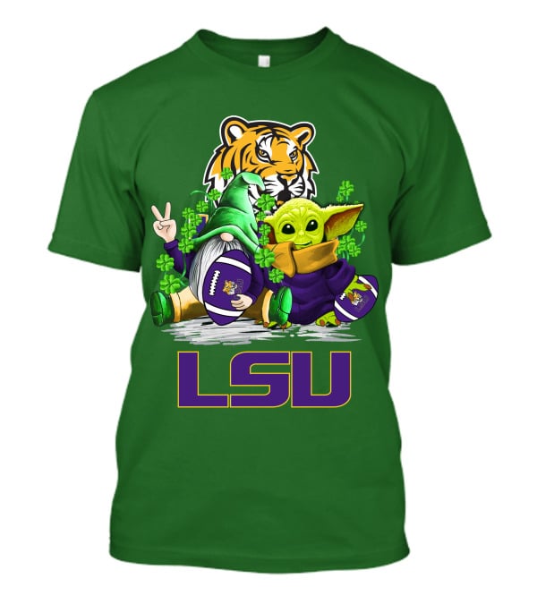 LSU Tigers Football St. Patrick's Day Gnome And Baby Alien With Shamrocks T-Shirt
