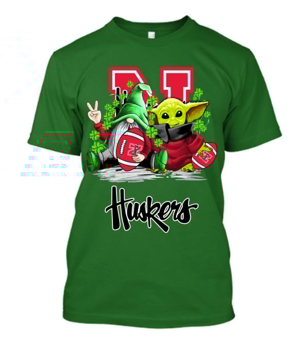 Huskers Nebraska Cornhuskers Football Saint Patrick's Day Green Character Football Image T-Shirt