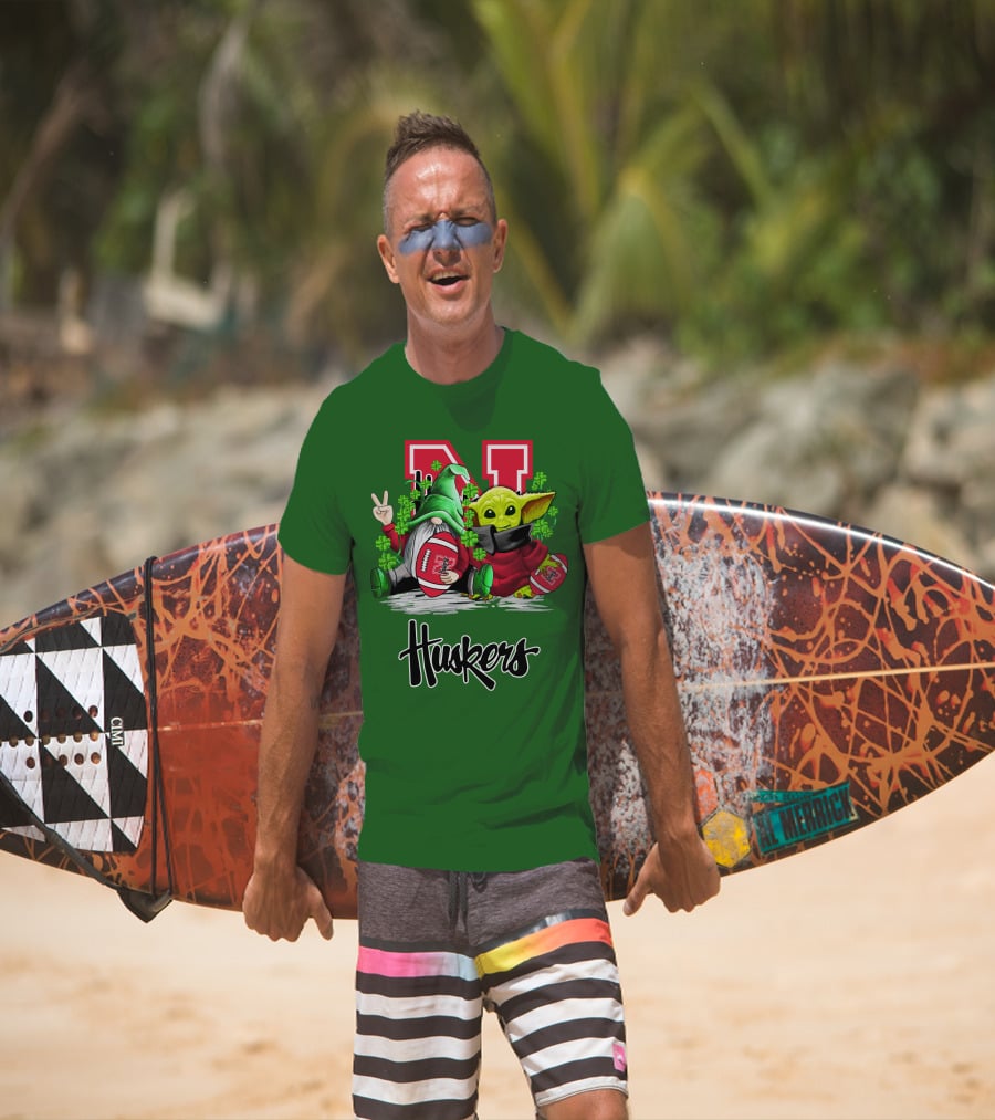 Huskers Nebraska Cornhuskers Football Saint Patrick's Day Green Character Football Image T-Shirt