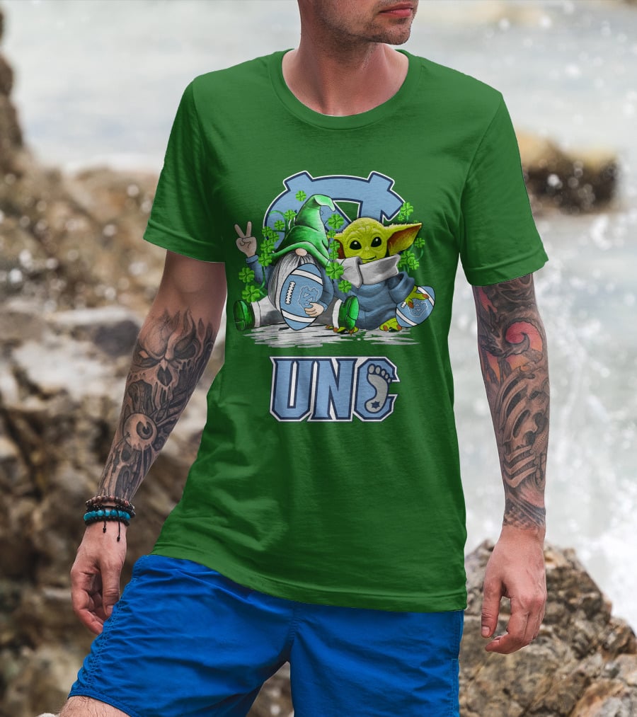 UNC Tar Heels St. Patrick's Day Football Yoda Gnome Clover T-Shirt