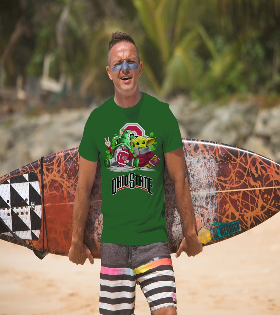 Ohio State Buckeyes Football St. Patrick’s Day Gnome And Yoda With Shamrocks T-Shirt