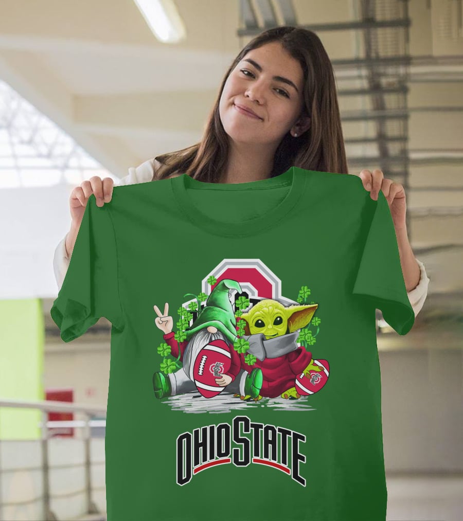 Ohio State Buckeyes Football St. Patrick’s Day Gnome And Yoda With Shamrocks T-Shirt