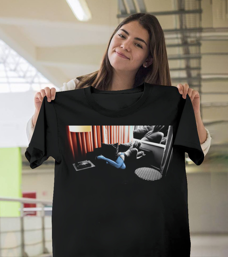 Retro Room Scene with Blue Stockings and Red Curtains T-Shirt