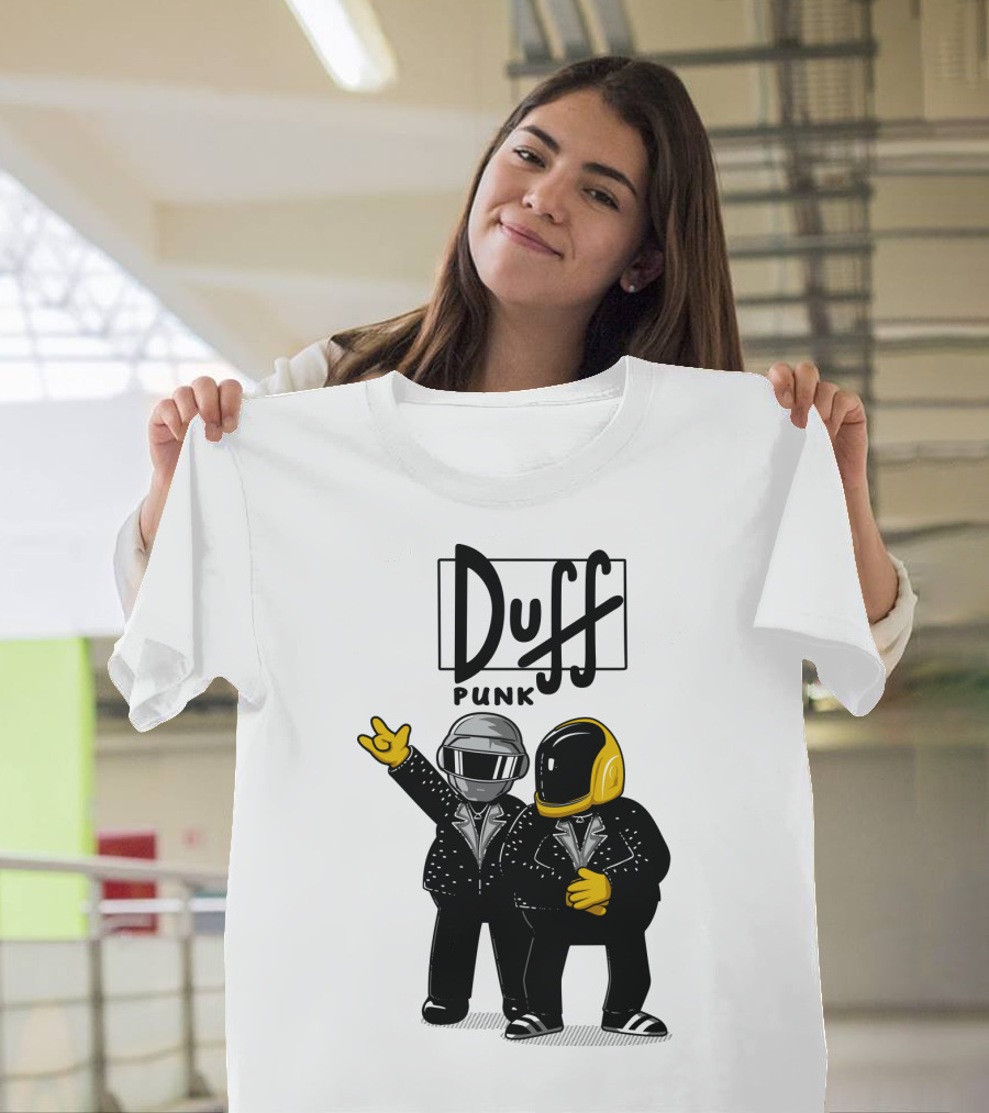 Duff Punk Daft Punk Crossover Parody with Yellow Helmets and Jackets T-Shirt