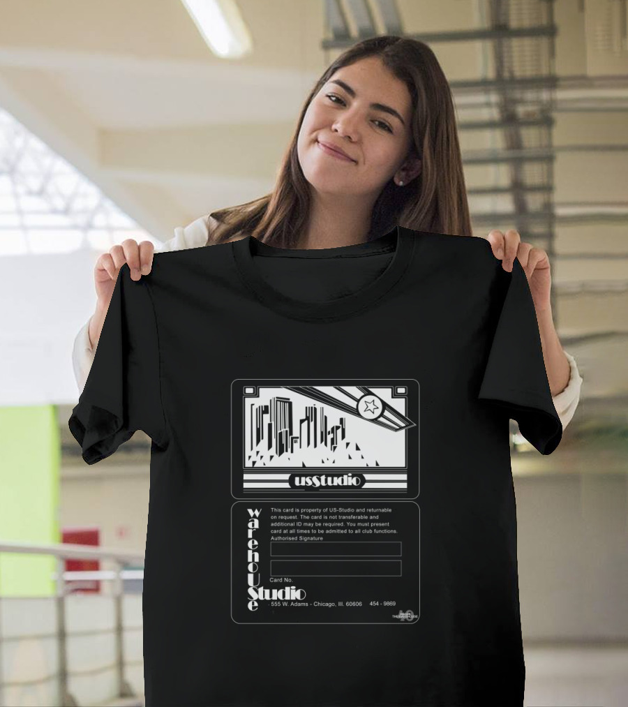 US Studio Warehouse Membership Card Chicago Skyline T-Shirt