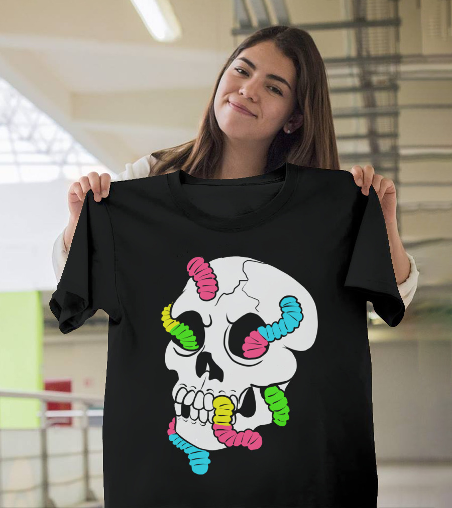 Gummy Worms Skull Neon Colors T-Shirt