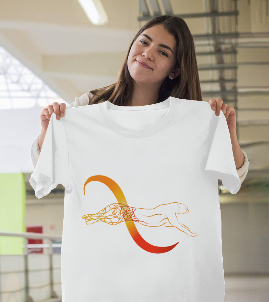 Cheetah Silhouette with Geometric Patterns and Flowing Gradient Stroke T-Shirt