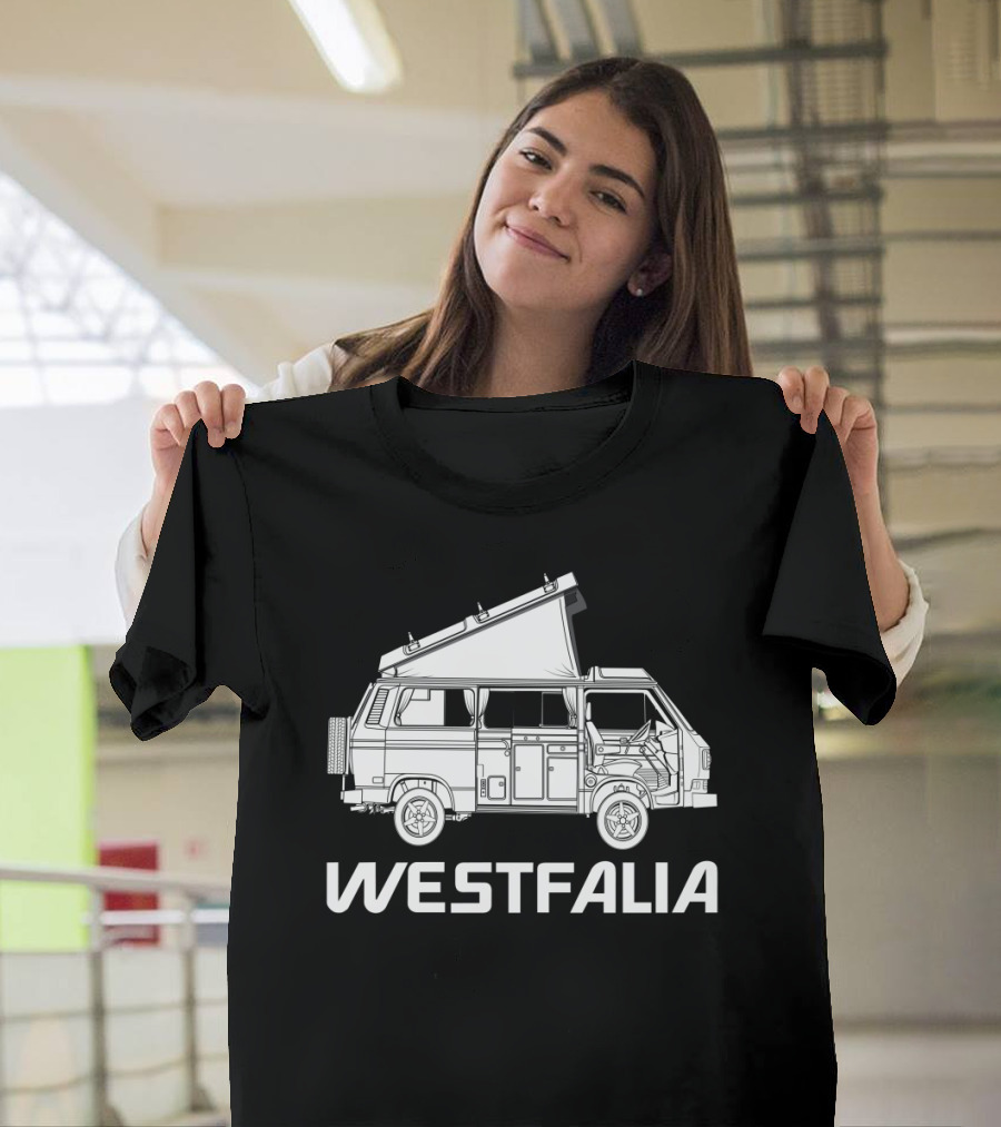 Westfalia Pop Top Camper Van Illustration with Open Roof Concept T-Shirt
