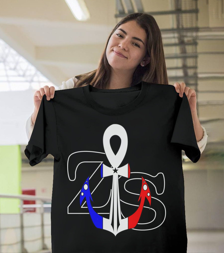 ZS French Flag Anchor Symbol with Zipcode Sailor Elements T-Shirt