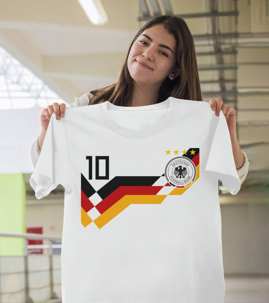Germany National Football Team Deutscher Fussball-Bund Emblem with Number 10 and Four Stars T-Shirt