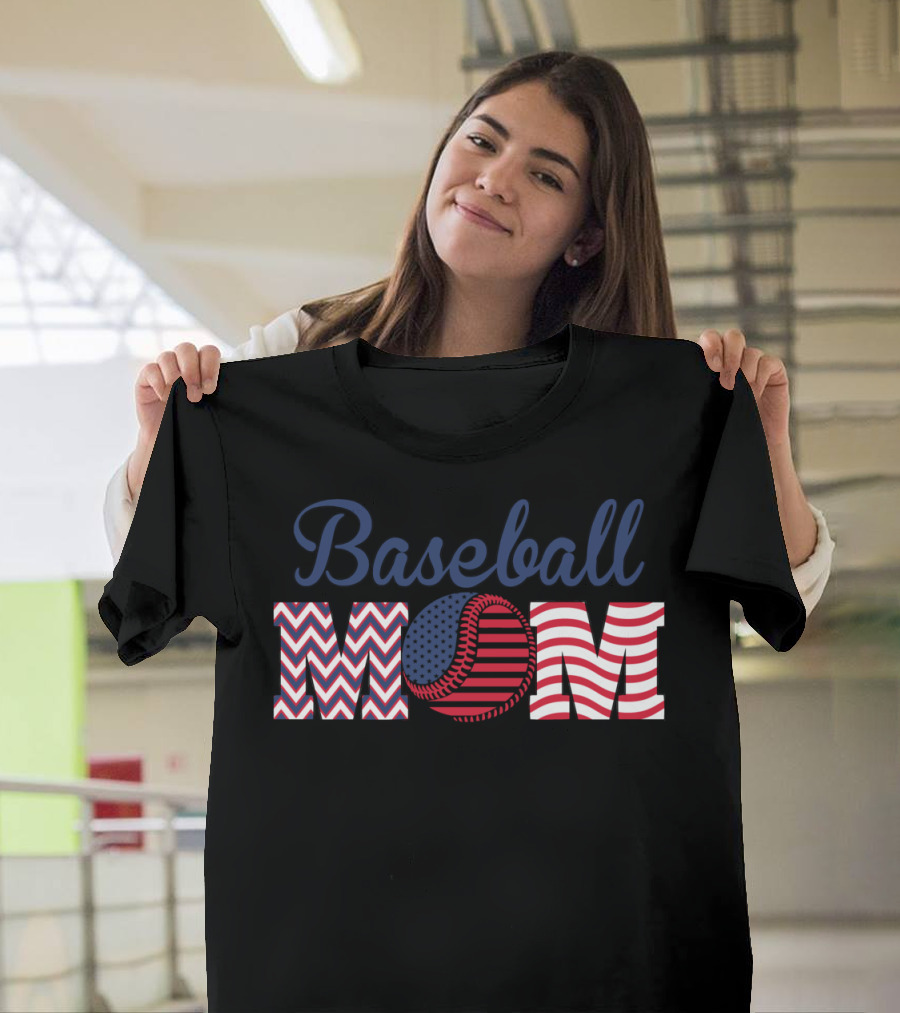 Baseball Mom Patriotic Chevron T-Shirt