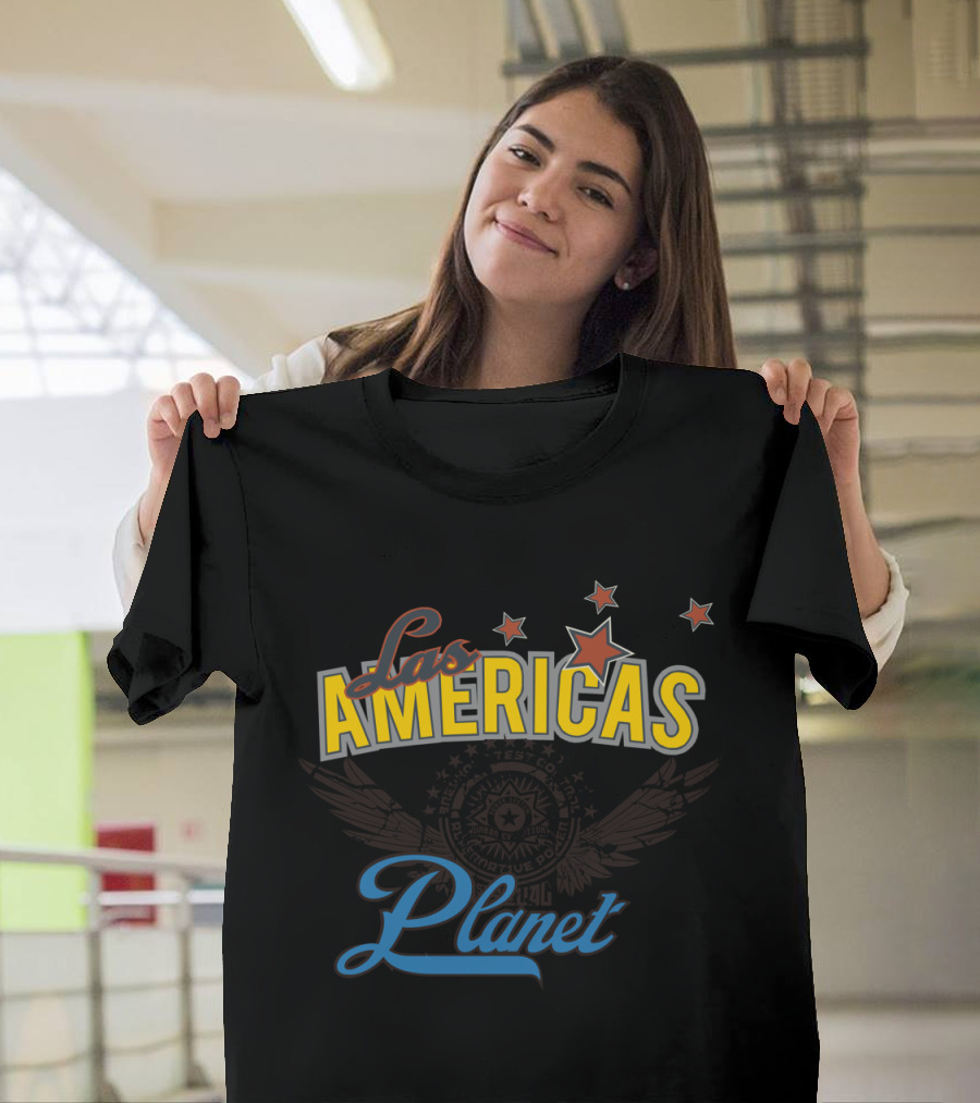Las Americas Planet with Red Stars and Eagle Crest Elements T-Shirt