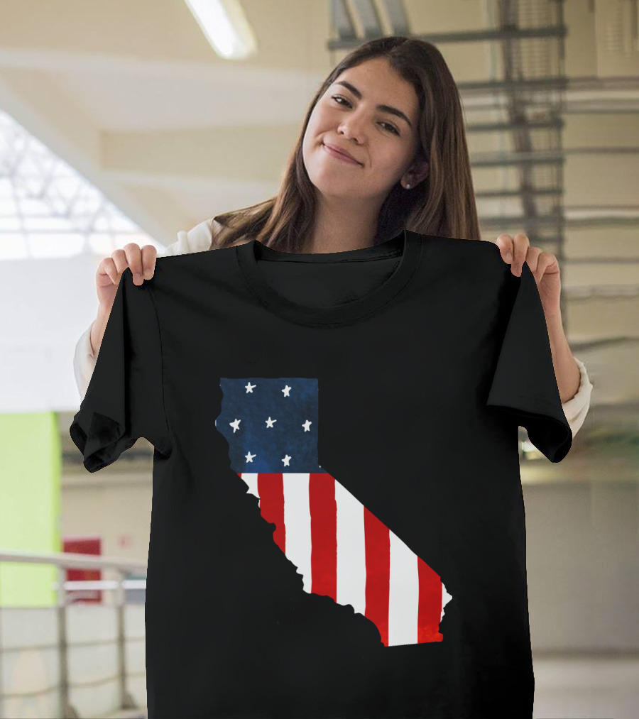 California State Shape USA Flag Stars Stripes Red White Blue T-Shirt