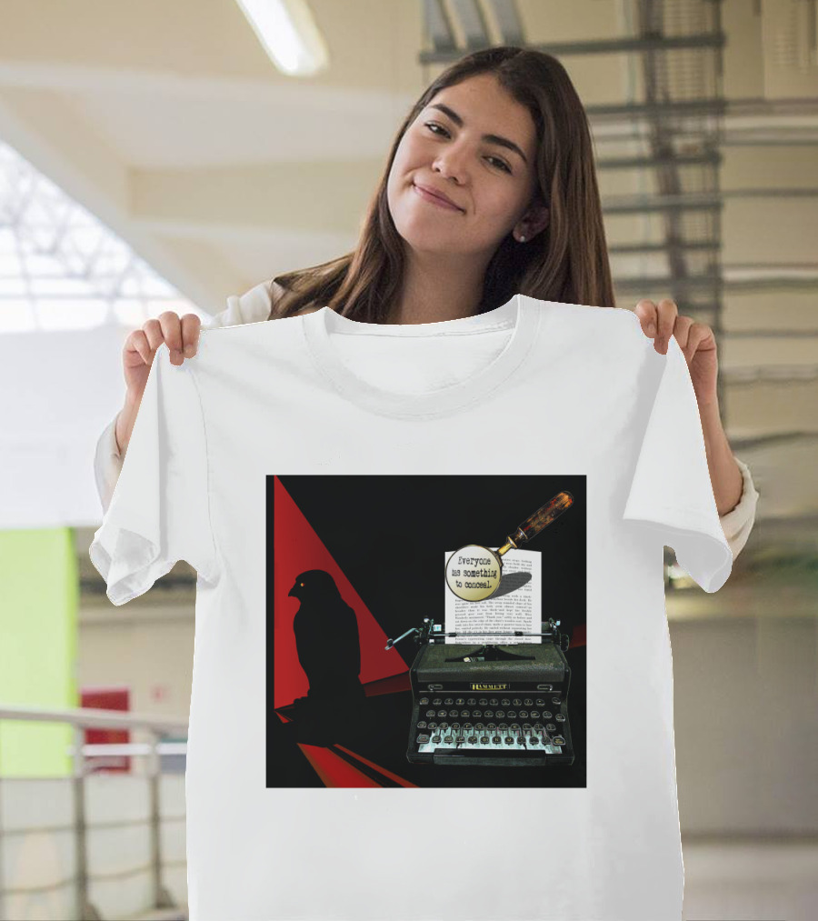 Everyone Has Something to Conceal Magnifying Glass Typewriter Raven T-Shirt