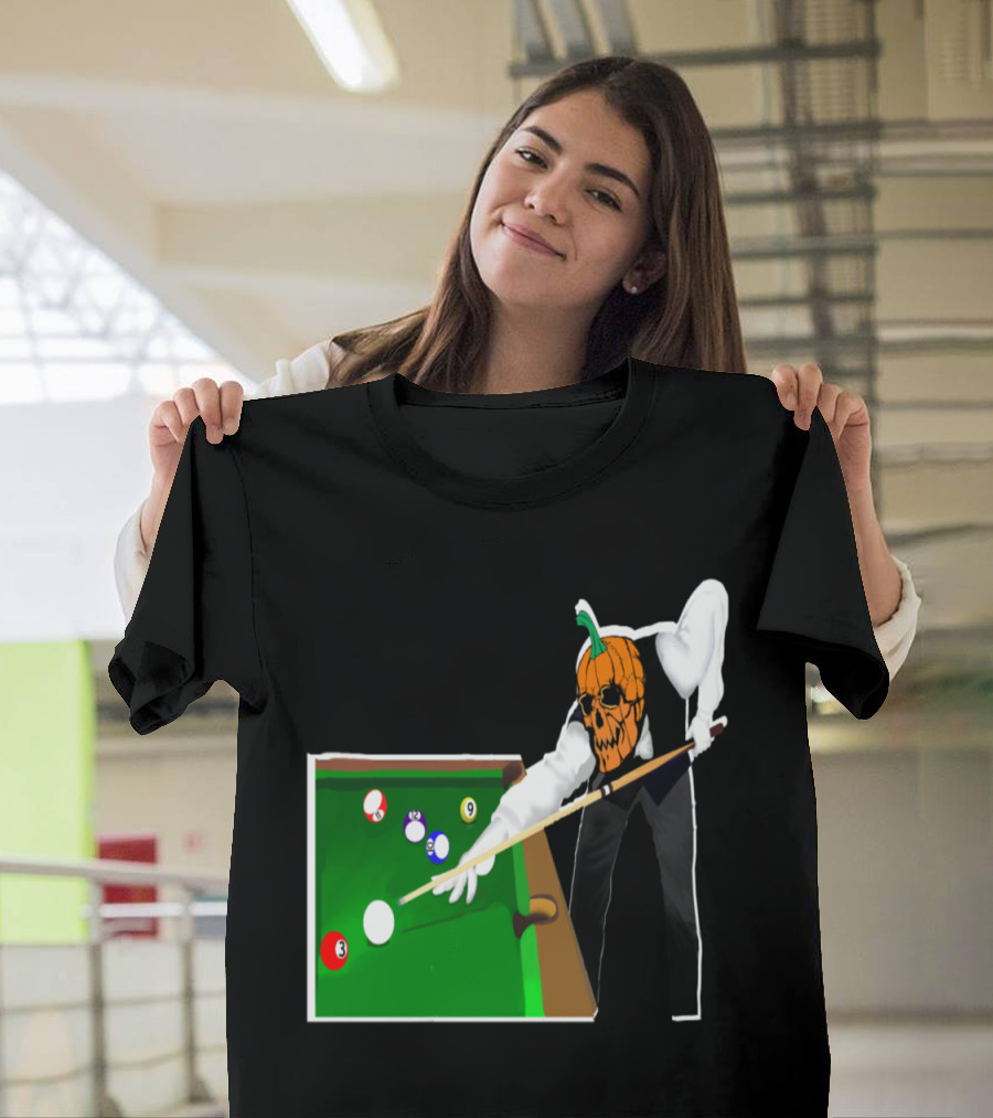 Jack-o'-Lantern Pool Player at Billiards Table T-Shirt