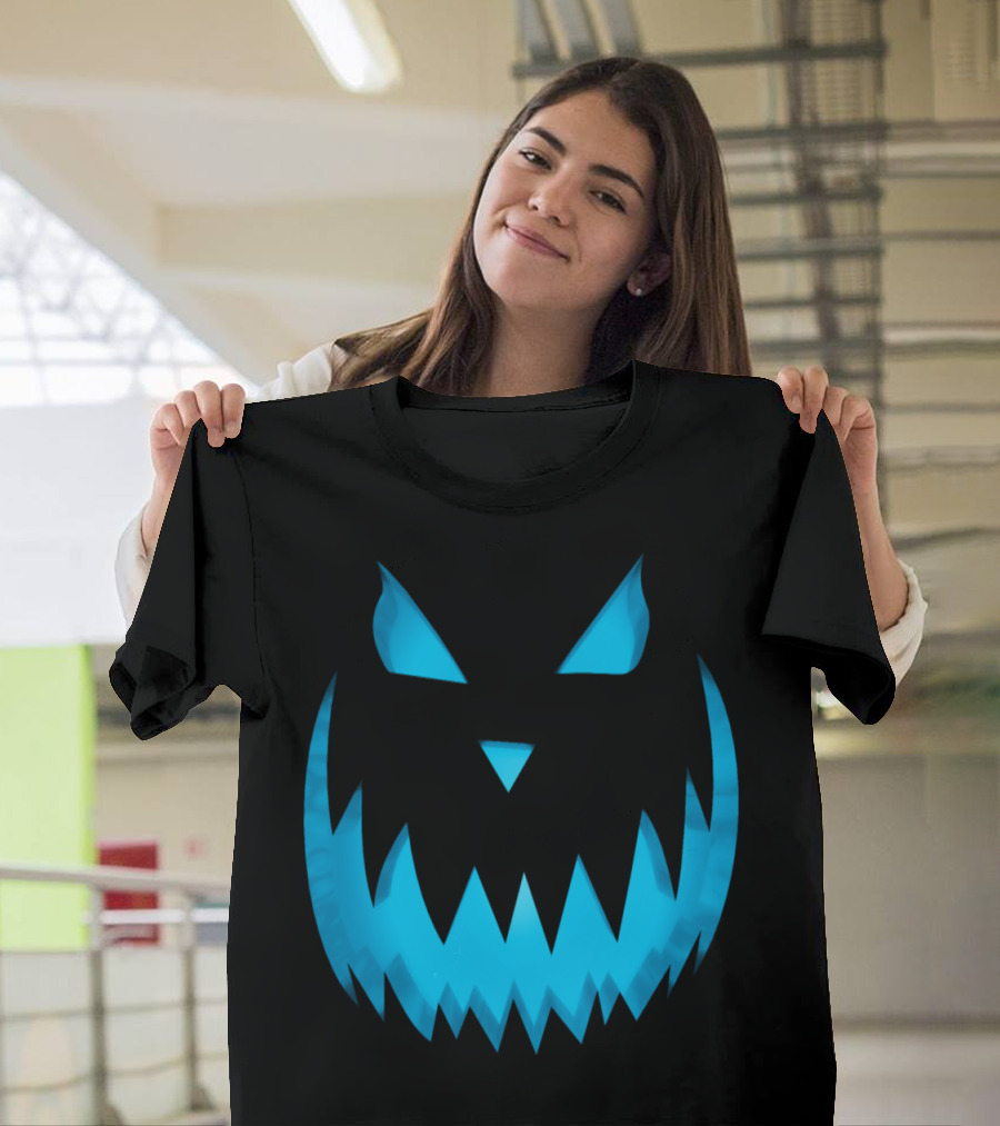Halloween Scary Evil Blue Glow Pumpkin Face Jack O Lantern T-Shirt