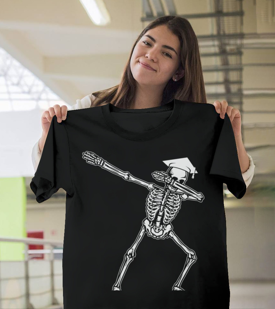 Dabbing Skeleton Graduation Cap T-Shirt