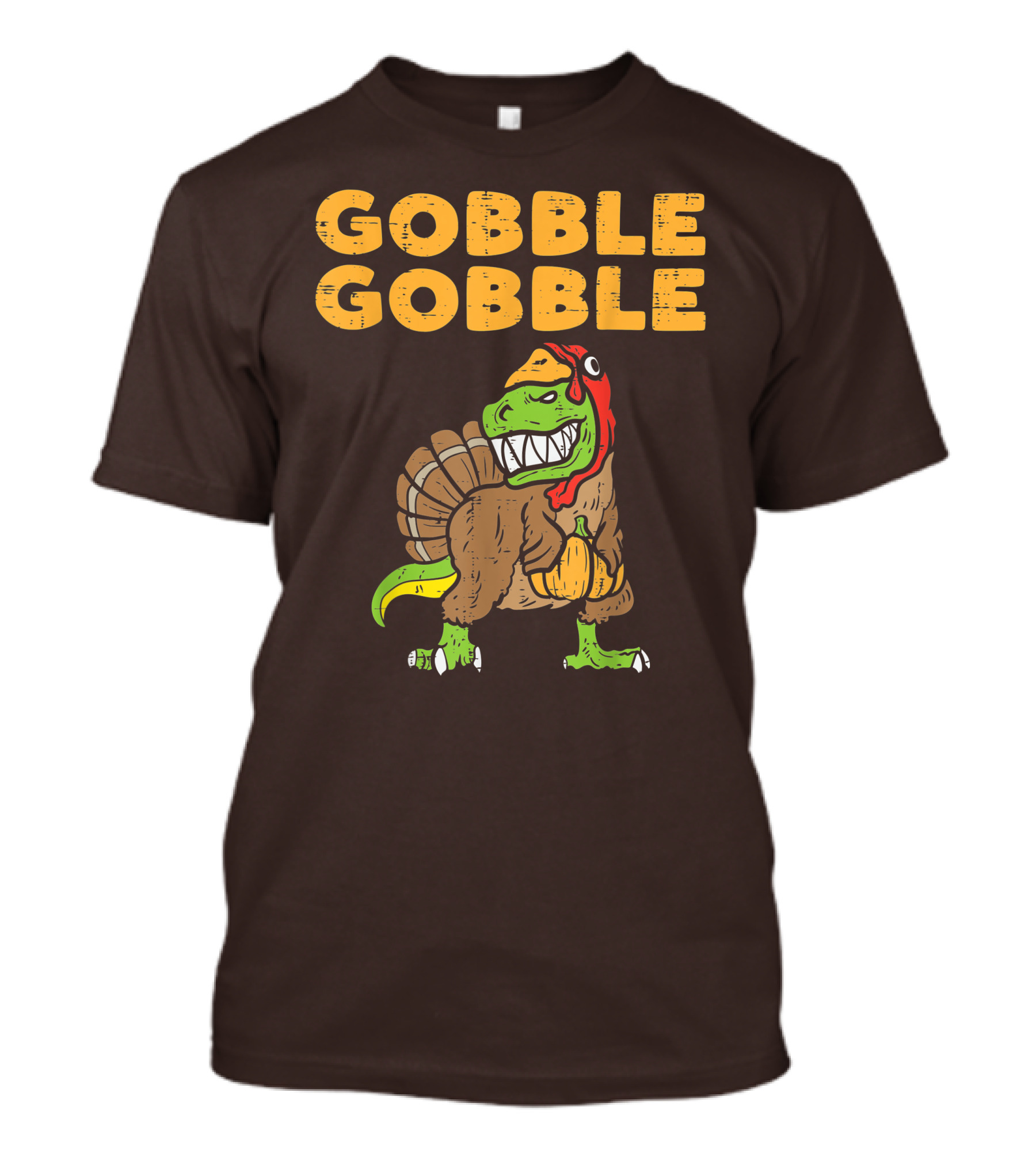 Gobble Gobble T-Rex Dinosaur Turkey Holding Pumpkin T-Shirt