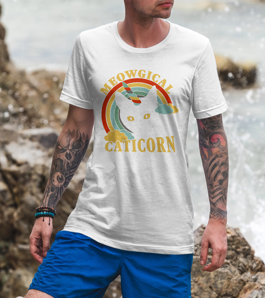 Meowgical Caticorn Rainbow Unicorn Cat T-Shirt