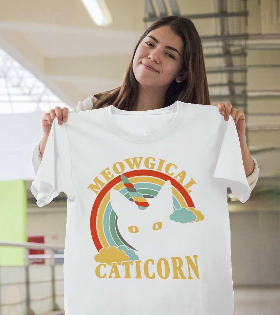 Meowgical Caticorn Rainbow Unicorn Cat T-Shirt