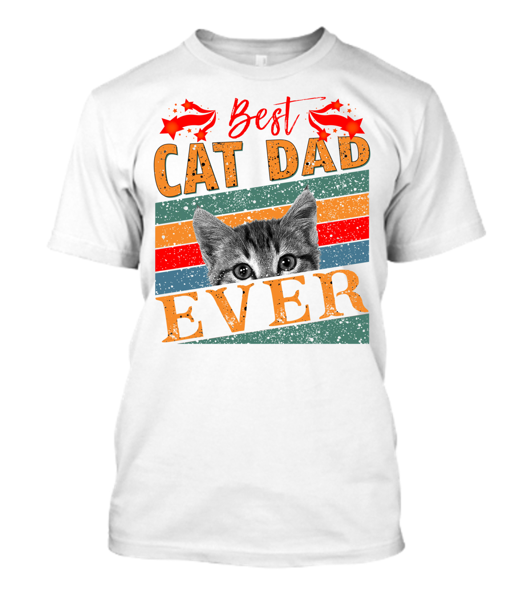 Best Cat Dad Ever Retro Stripes And Stars Kitten T-Shirt
